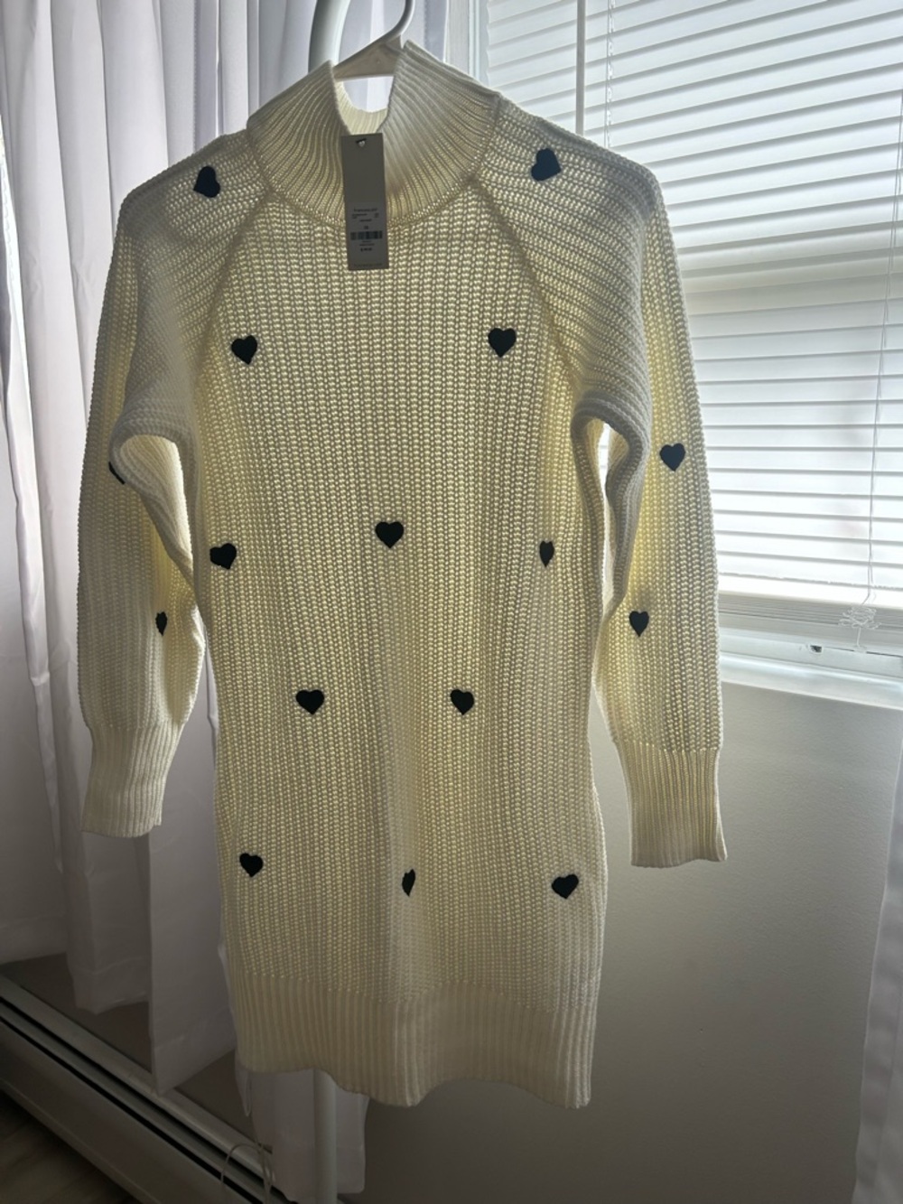 Cream Heart-Appliqué Knit Sweater Dress - Brand Francesca’s